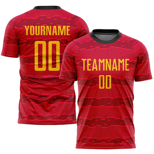 Custom Red Gold-Black Sublimation Soccer Uniform Jersey - Main View