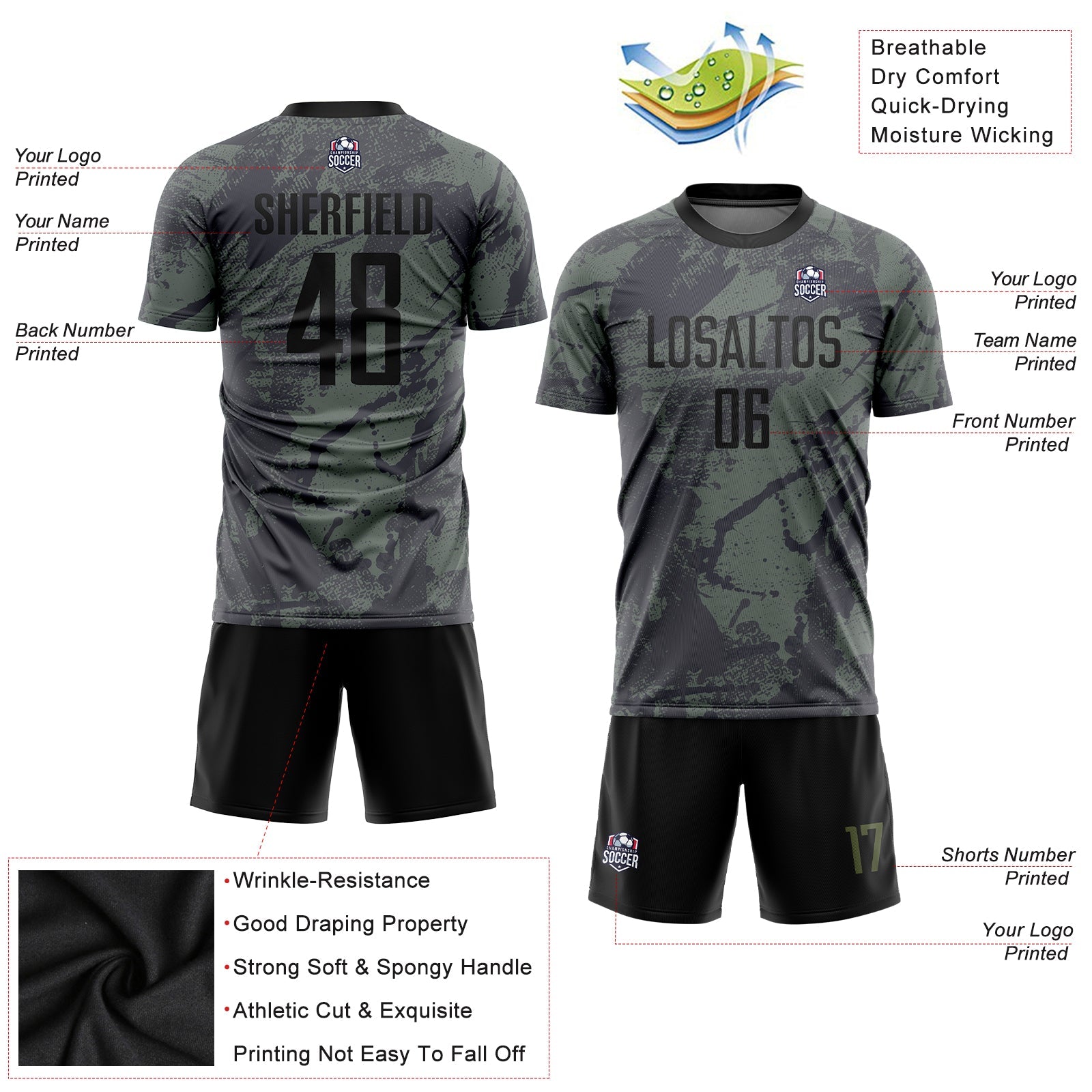 Custom Olive Black Sublimation Salute To Service Soccer Uniform Jersey view 5