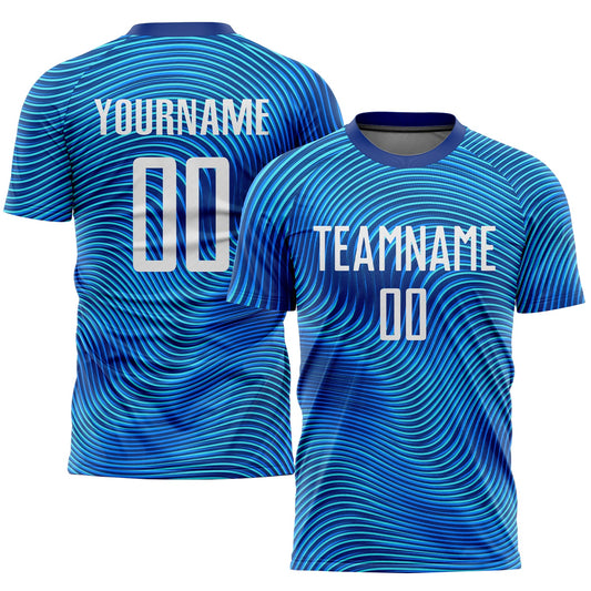 Custom Light Blue White-Royal Sublimation Soccer Uniform Jersey - Main View