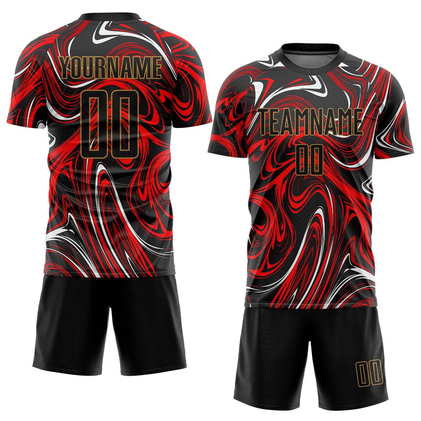 Custom Figure Black-Old Gold Sublimation Soccer Uniform Jersey view 2