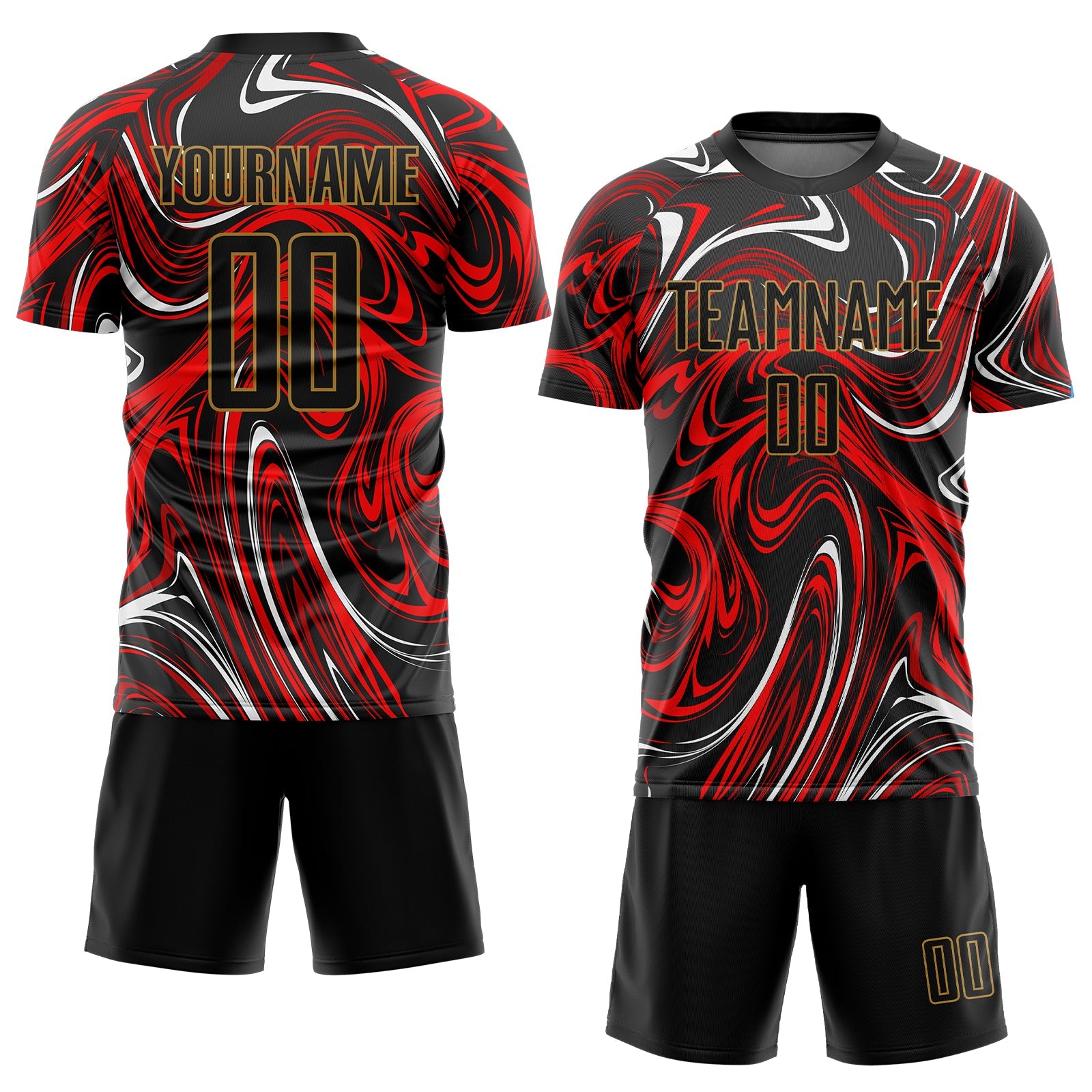 Custom Figure Black-Old Gold Sublimation Soccer Uniform Jersey view 2