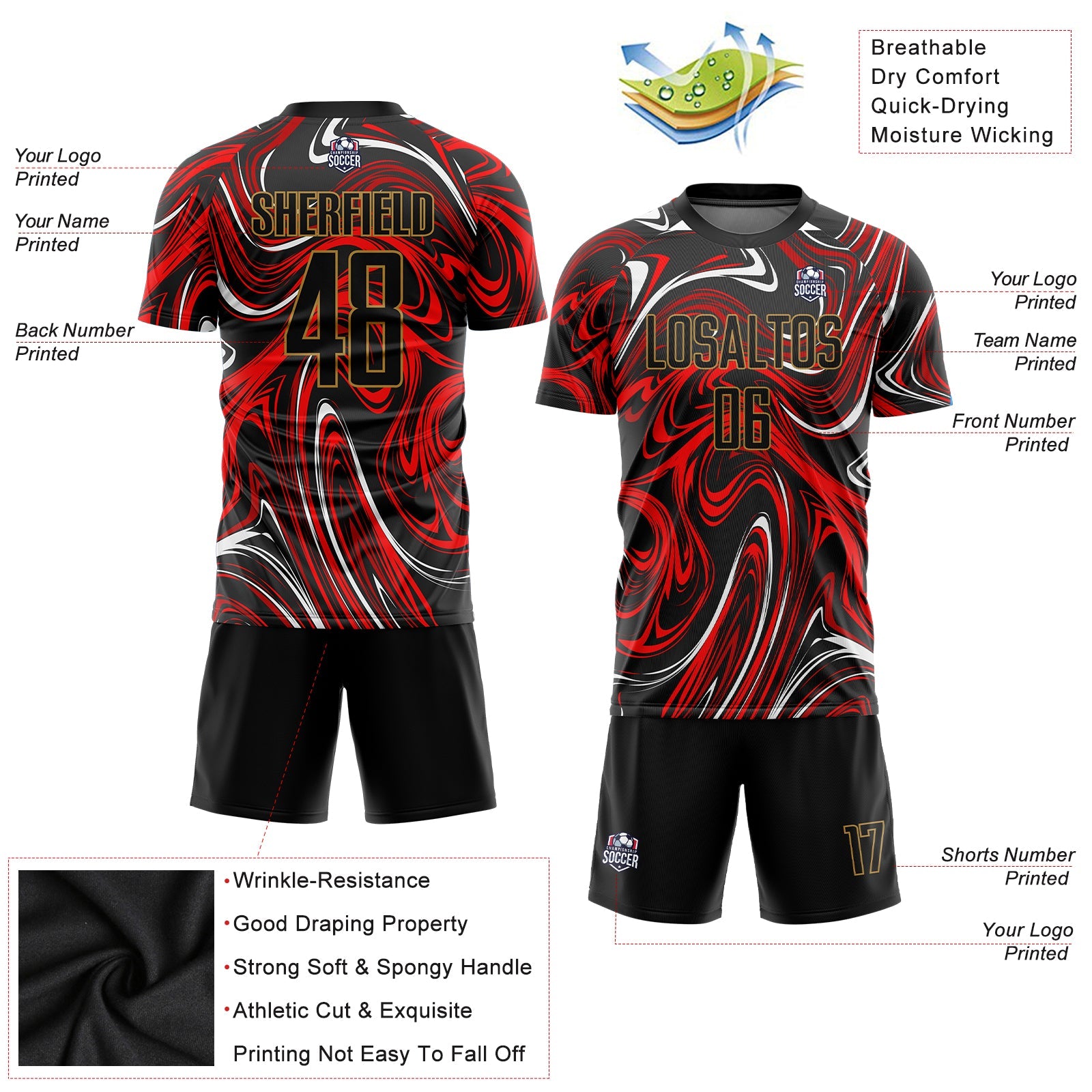 Custom Figure Black-Old Gold Sublimation Soccer Uniform Jersey view 3
