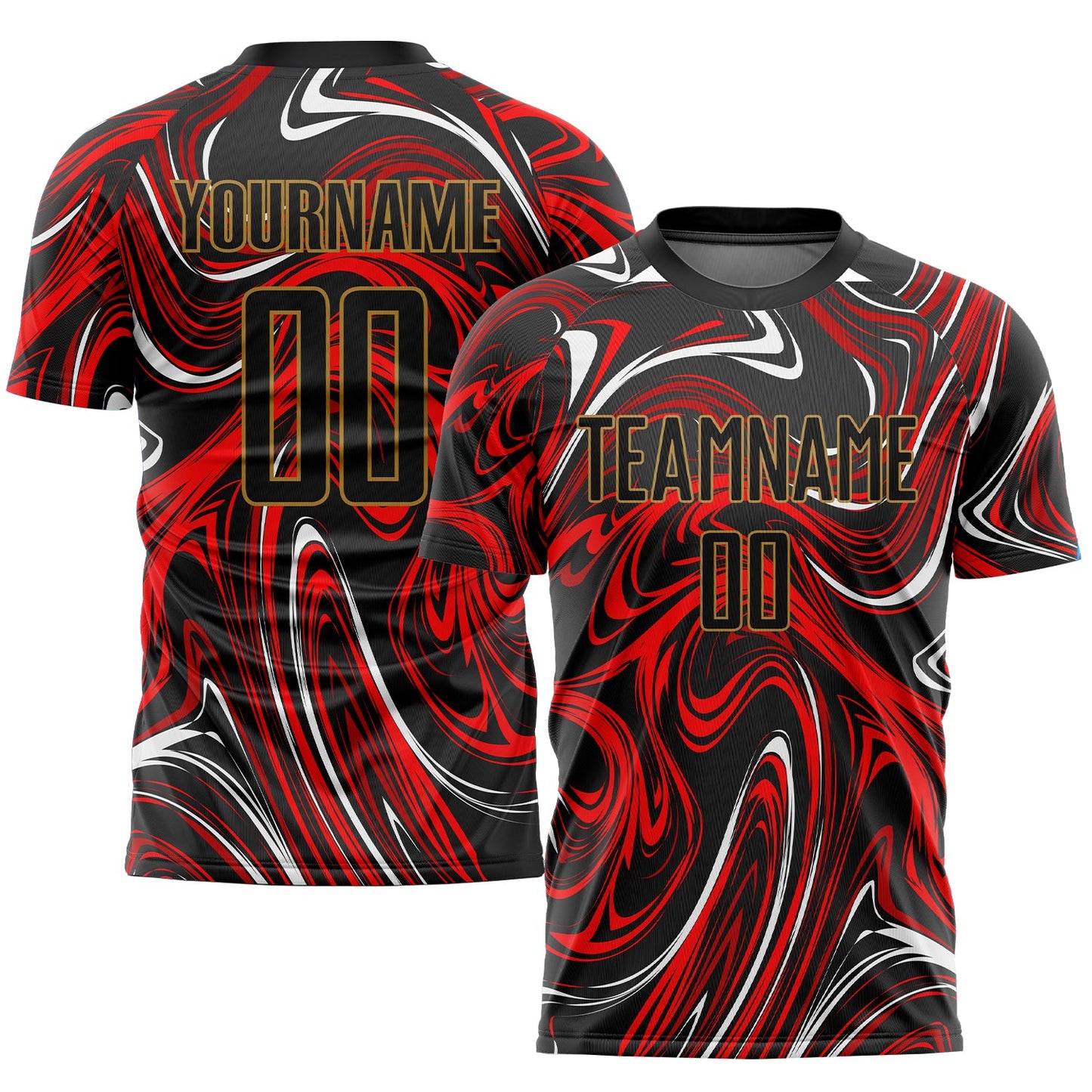 Custom Figure Black-Old Gold Sublimation Soccer Uniform Jersey - Main View