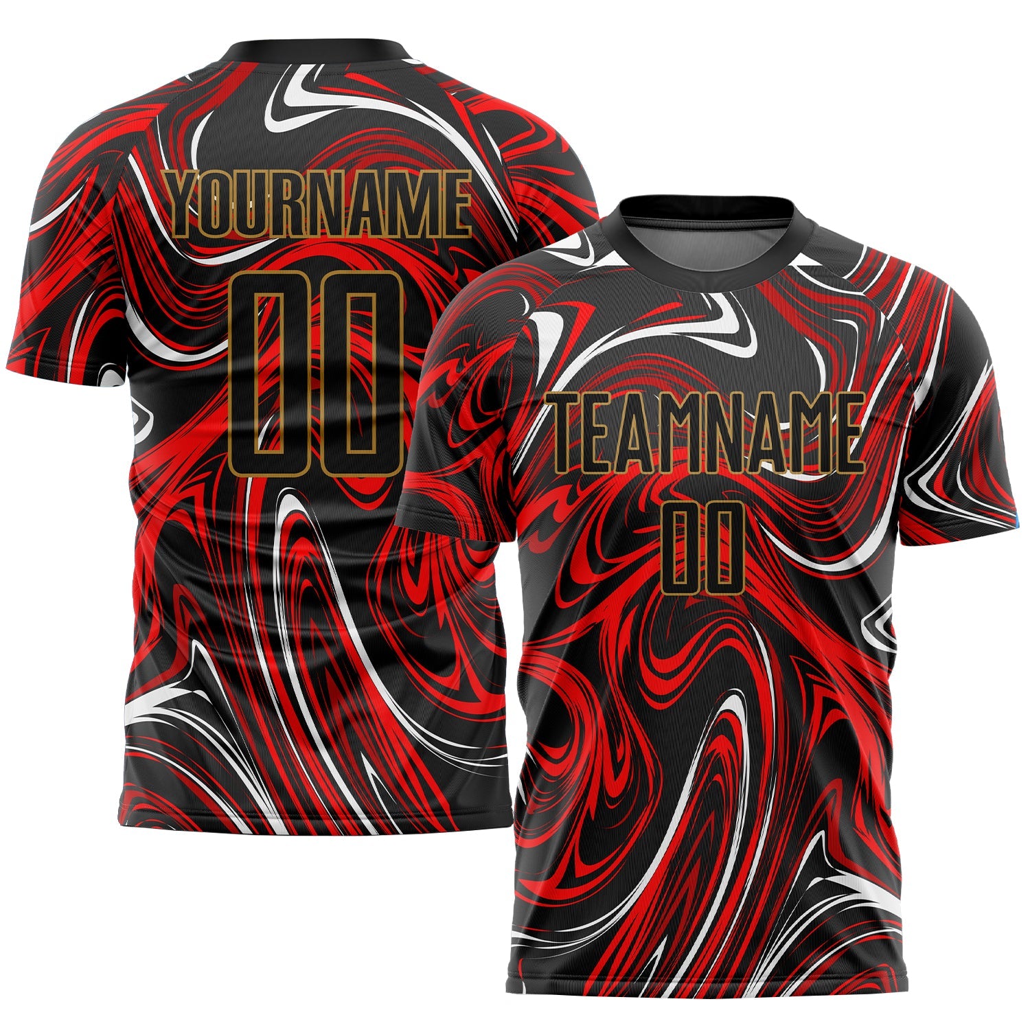 Custom Figure Black-Old Gold Sublimation Soccer Uniform Jersey - Main View