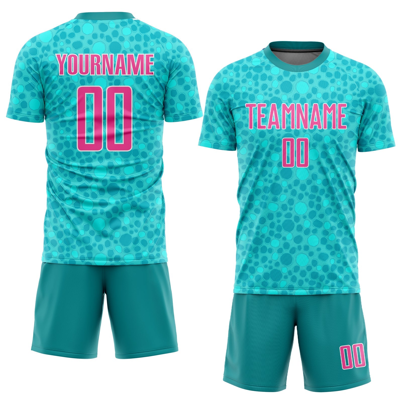 Custom Aqua Pink-White Sublimation Soccer Uniform Jersey view 2