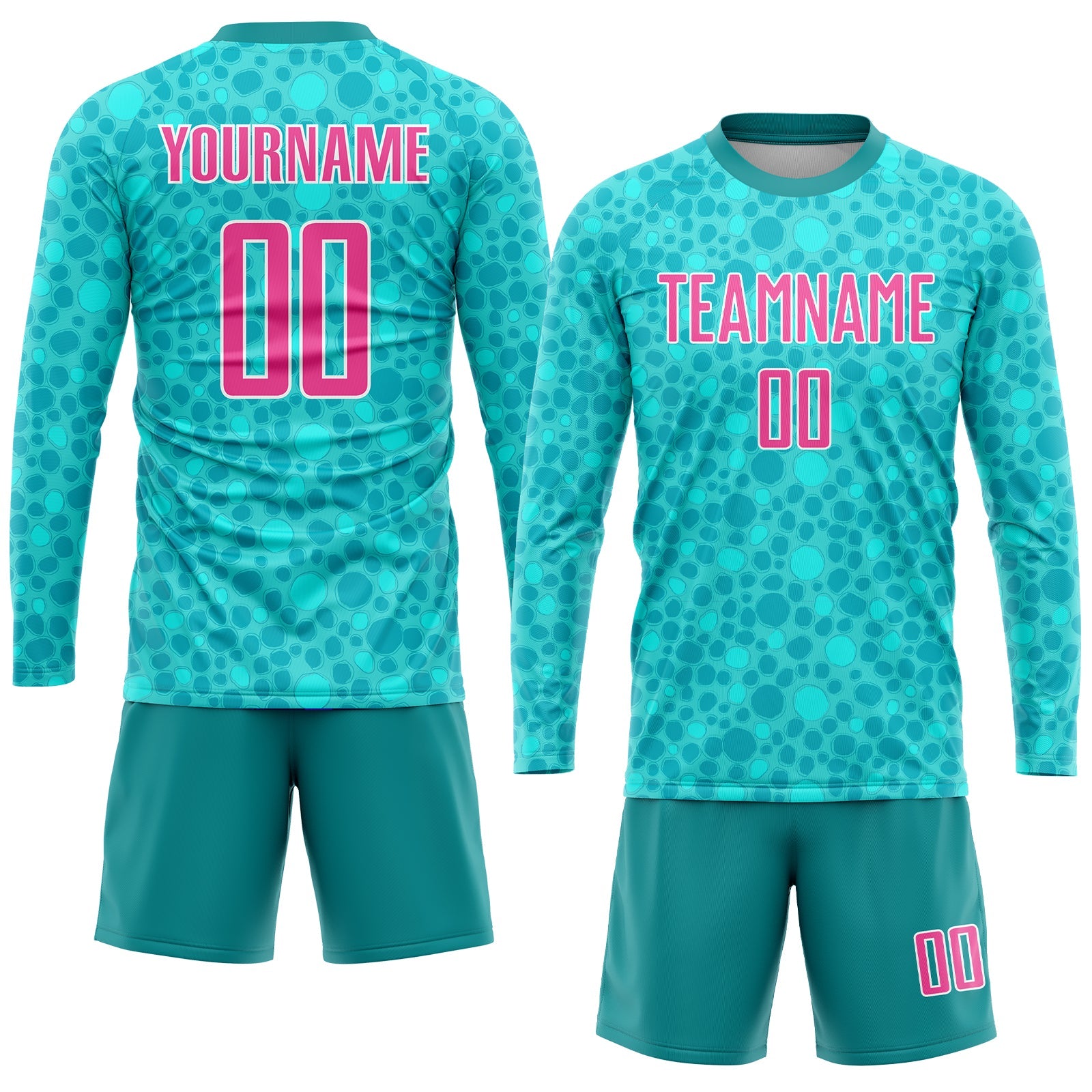 Custom Aqua Pink-White Sublimation Soccer Uniform Jersey view 4