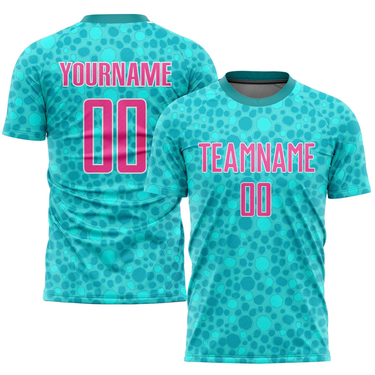 Custom Aqua Pink-White Sublimation Soccer Uniform Jersey - Main View