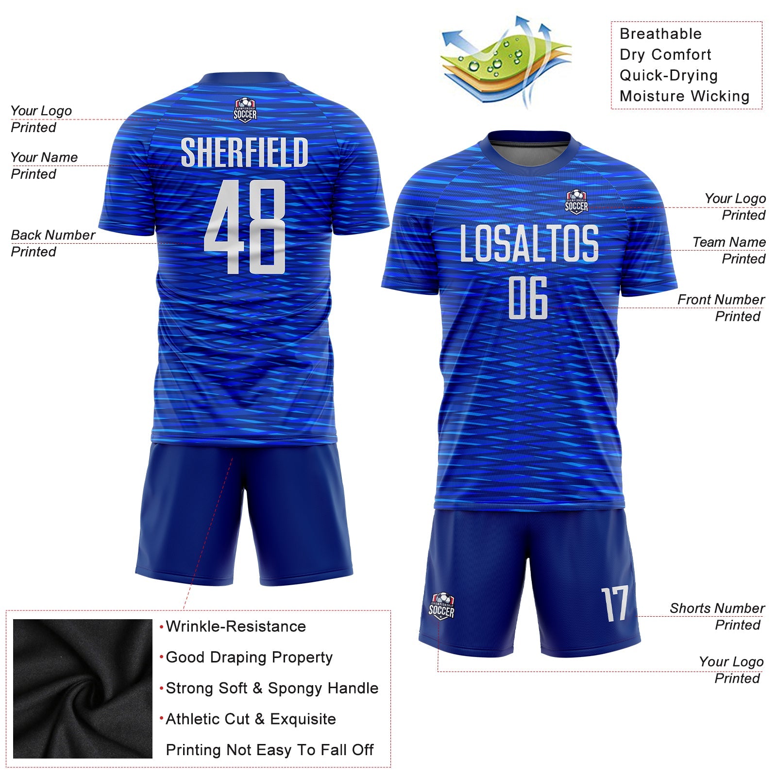 Custom Royal White Sublimation Soccer Uniform Jersey view 3