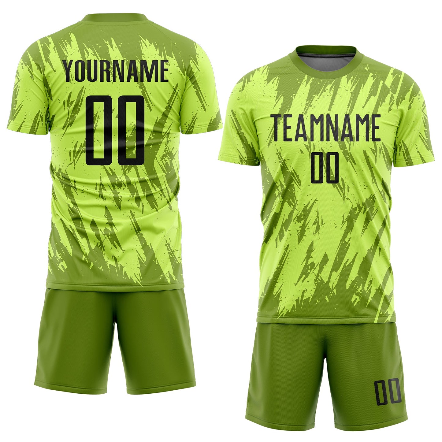 Custom Neon Green Black-Olive Sublimation Soccer Uniform Jersey view 2