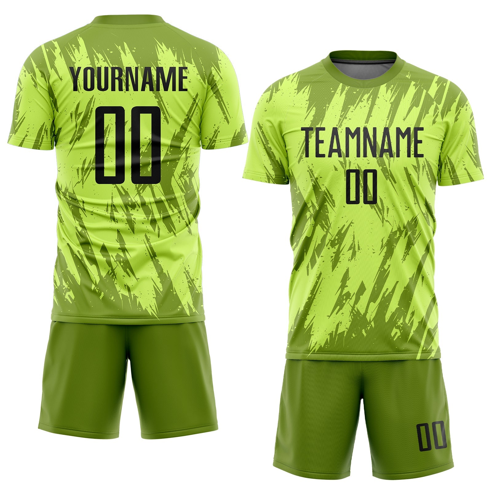 Custom Neon Green Black-Olive Sublimation Soccer Uniform Jersey view 2