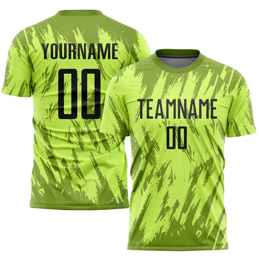 Custom Neon Green Black-Olive Sublimation Soccer Uniform Jersey - Main View