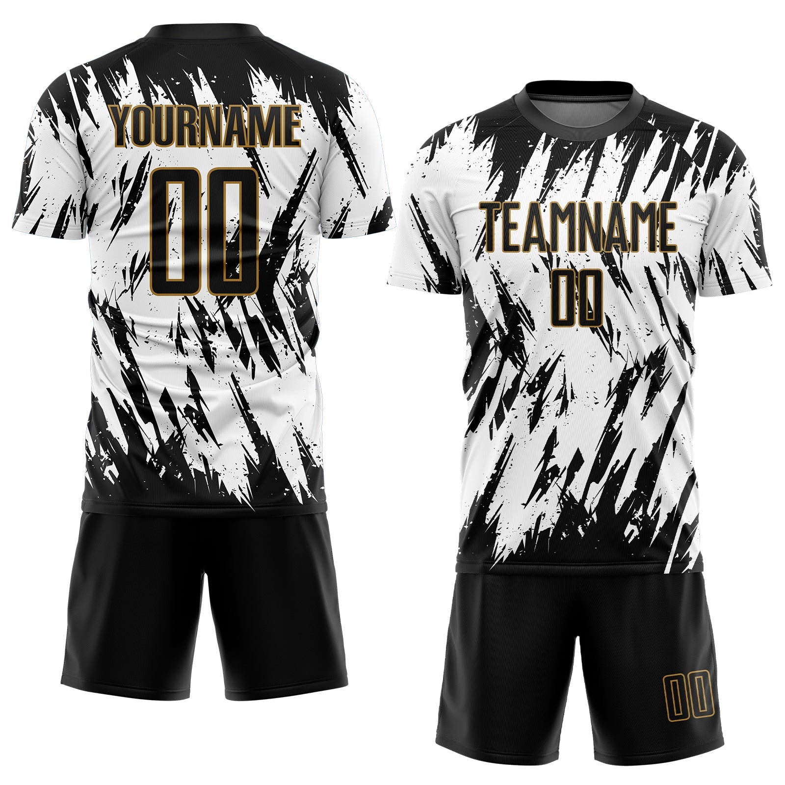 Custom White Black-Old Gold Sublimation Soccer Uniform Jersey view 2