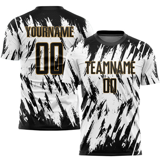 Custom White Black-Old Gold Sublimation Soccer Uniform Jersey - Main View