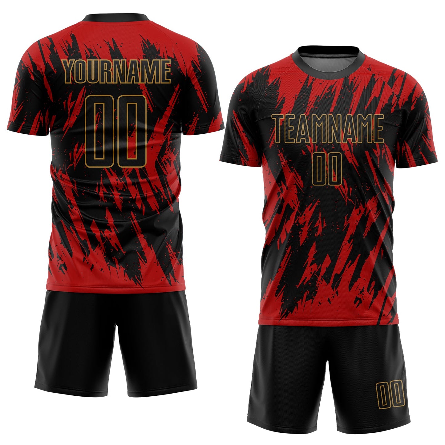 Custom Red Black-Old Gold Sublimation Soccer Uniform Jersey view 2