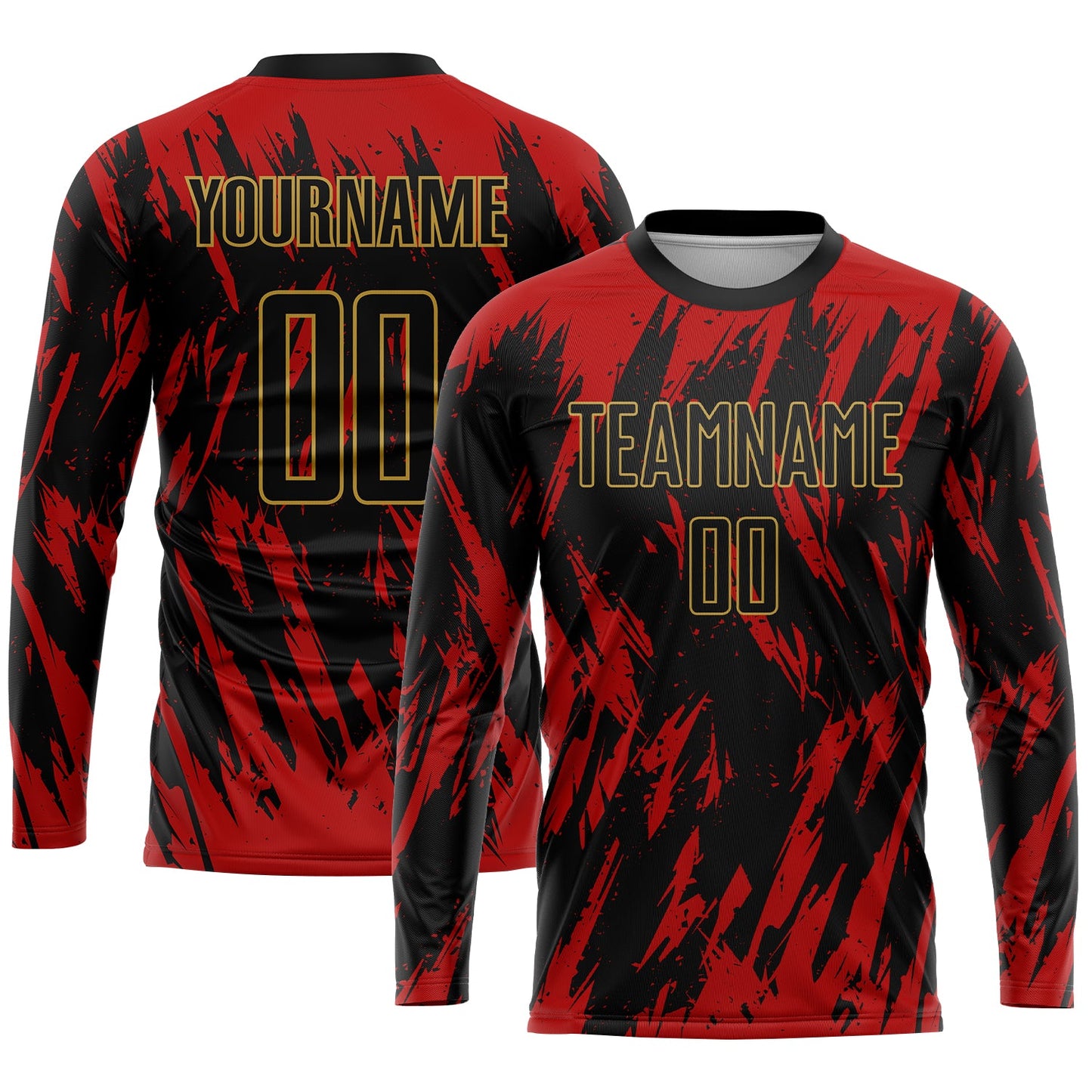 Custom Red Black-Old Gold Sublimation Soccer Uniform Jersey view 3