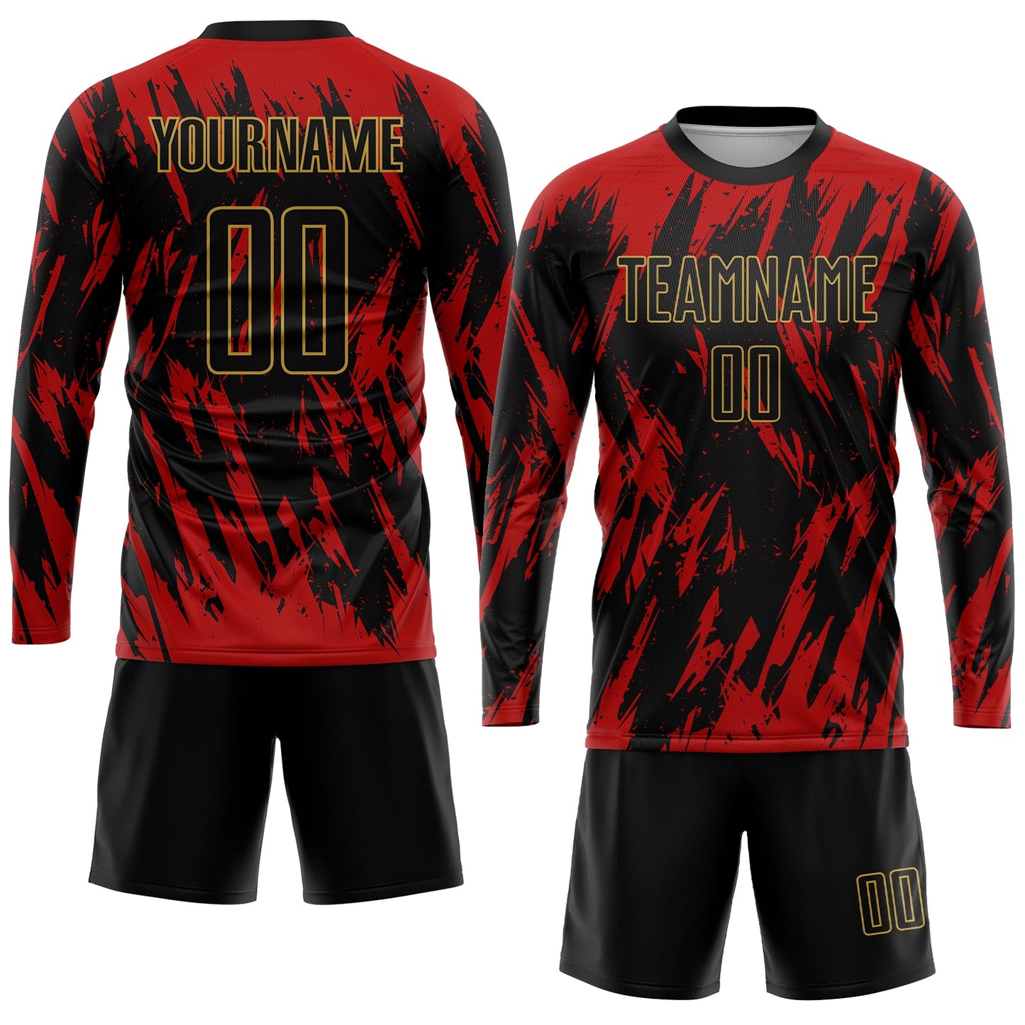 Custom Red Black-Old Gold Sublimation Soccer Uniform Jersey view 4