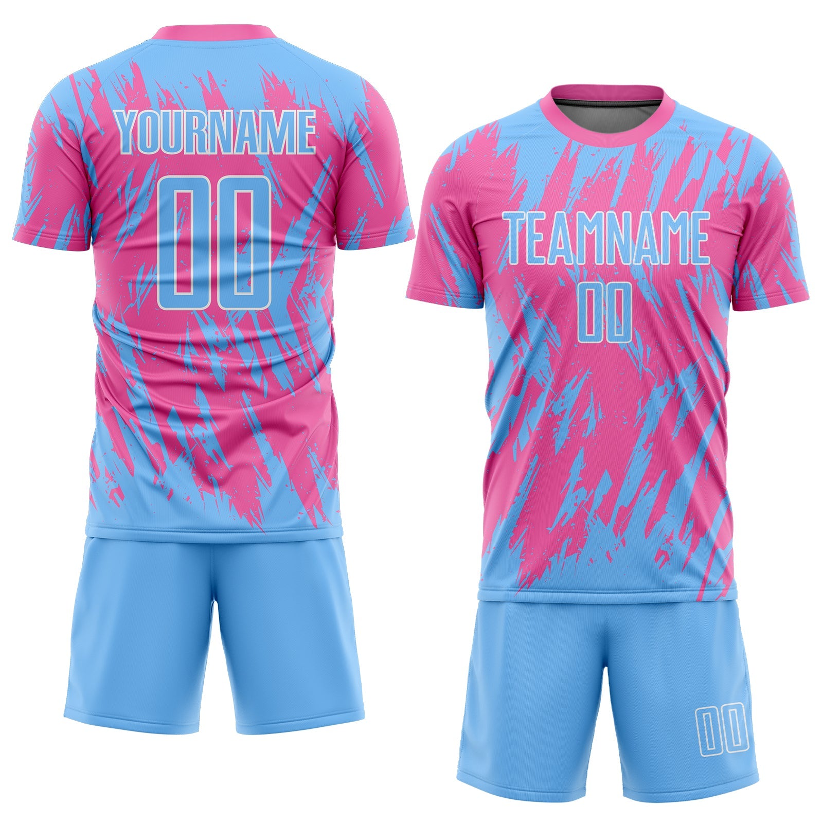Custom Pink Light Blue-White Sublimation Soccer Uniform Jersey view 2
