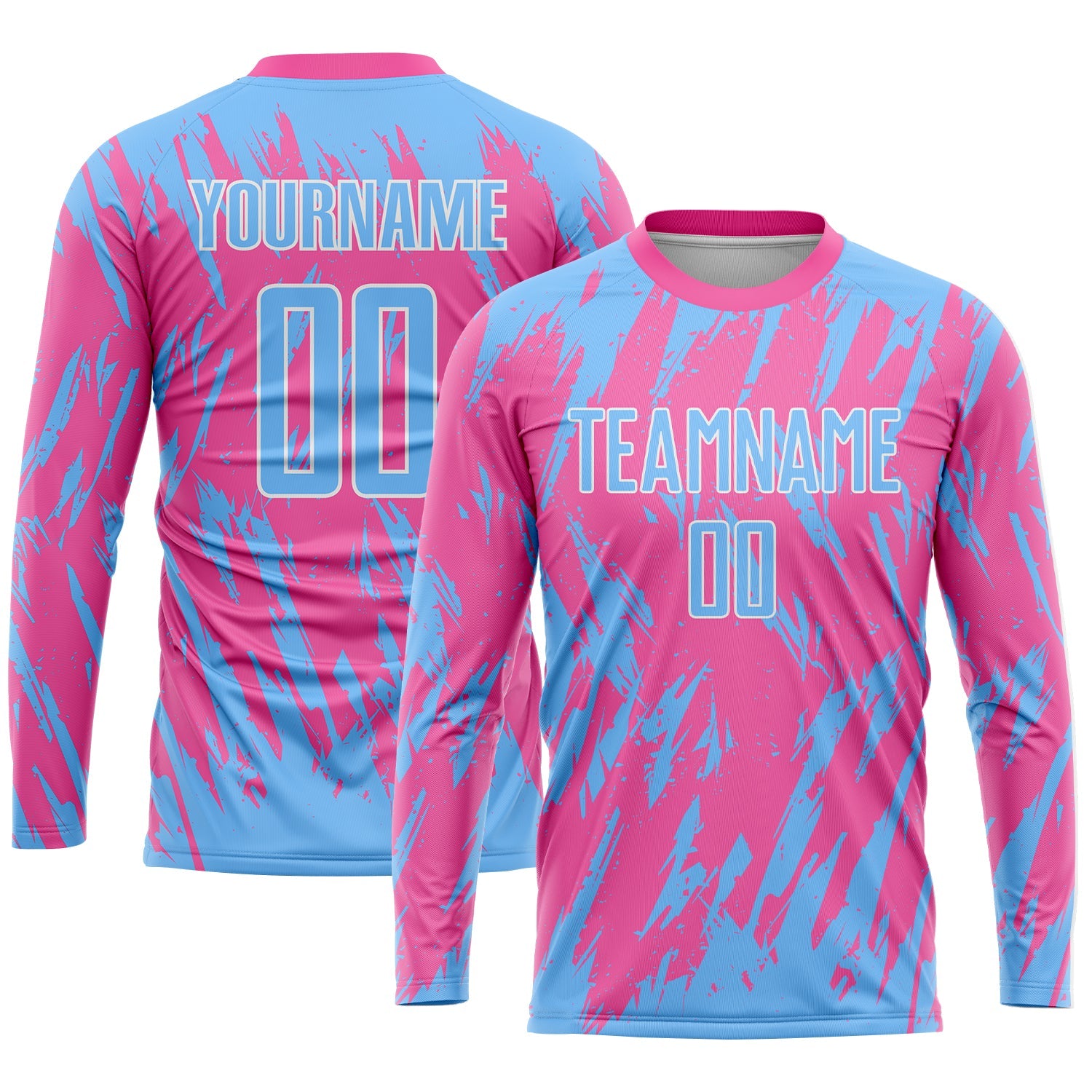 Custom Pink Light Blue-White Sublimation Soccer Uniform Jersey view 3
