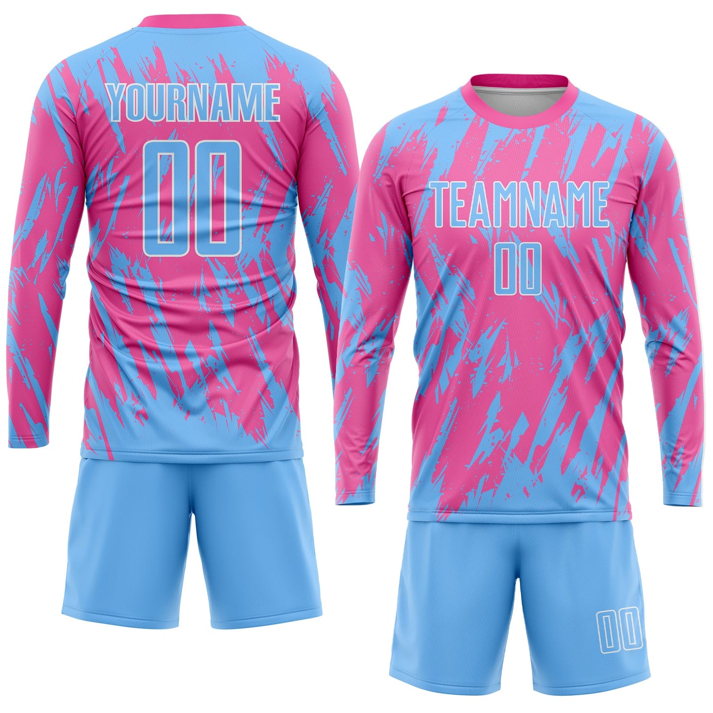 Custom Pink Light Blue-White Sublimation Soccer Uniform Jersey view 4