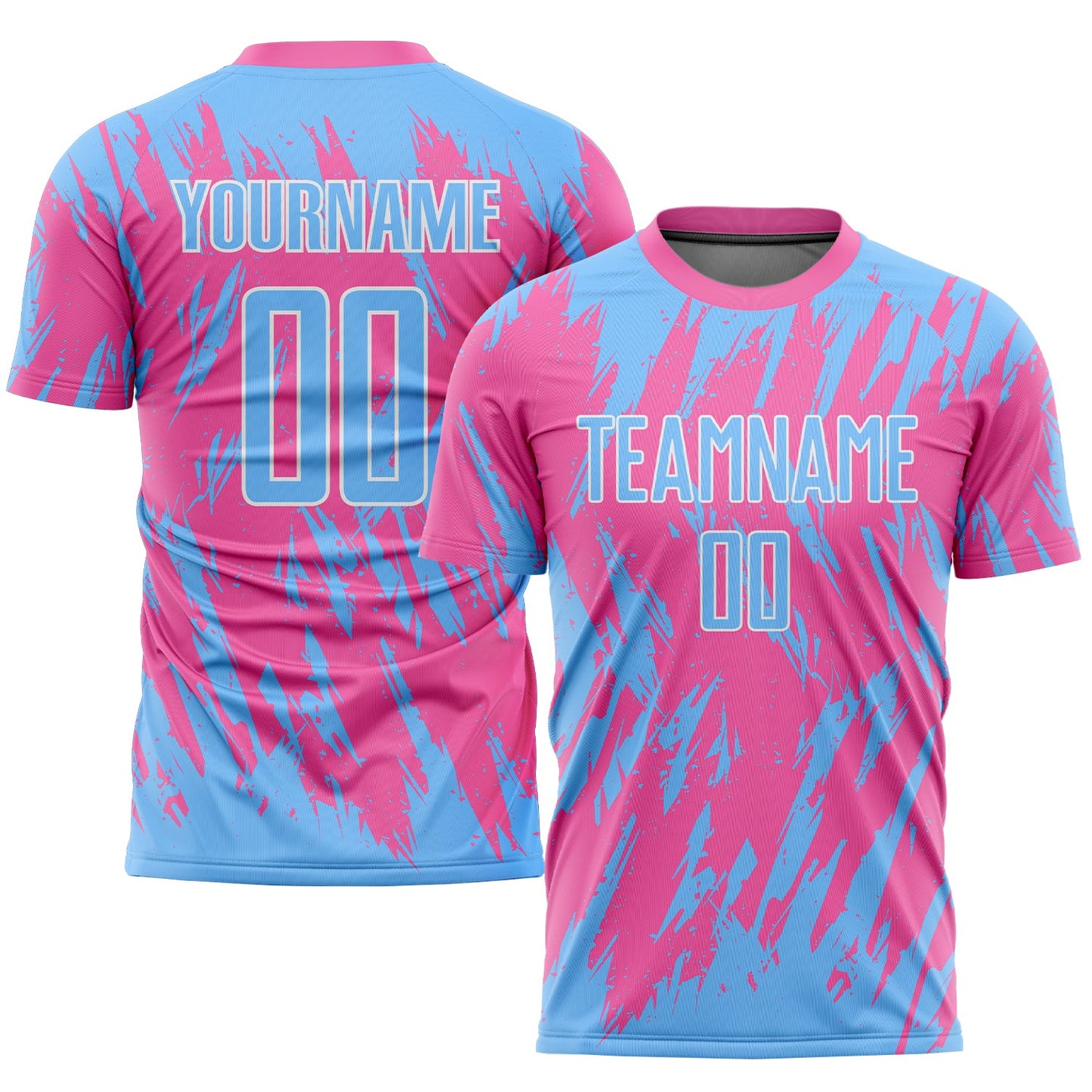 Custom Pink Light Blue-White Sublimation Soccer Uniform Jersey - Main View