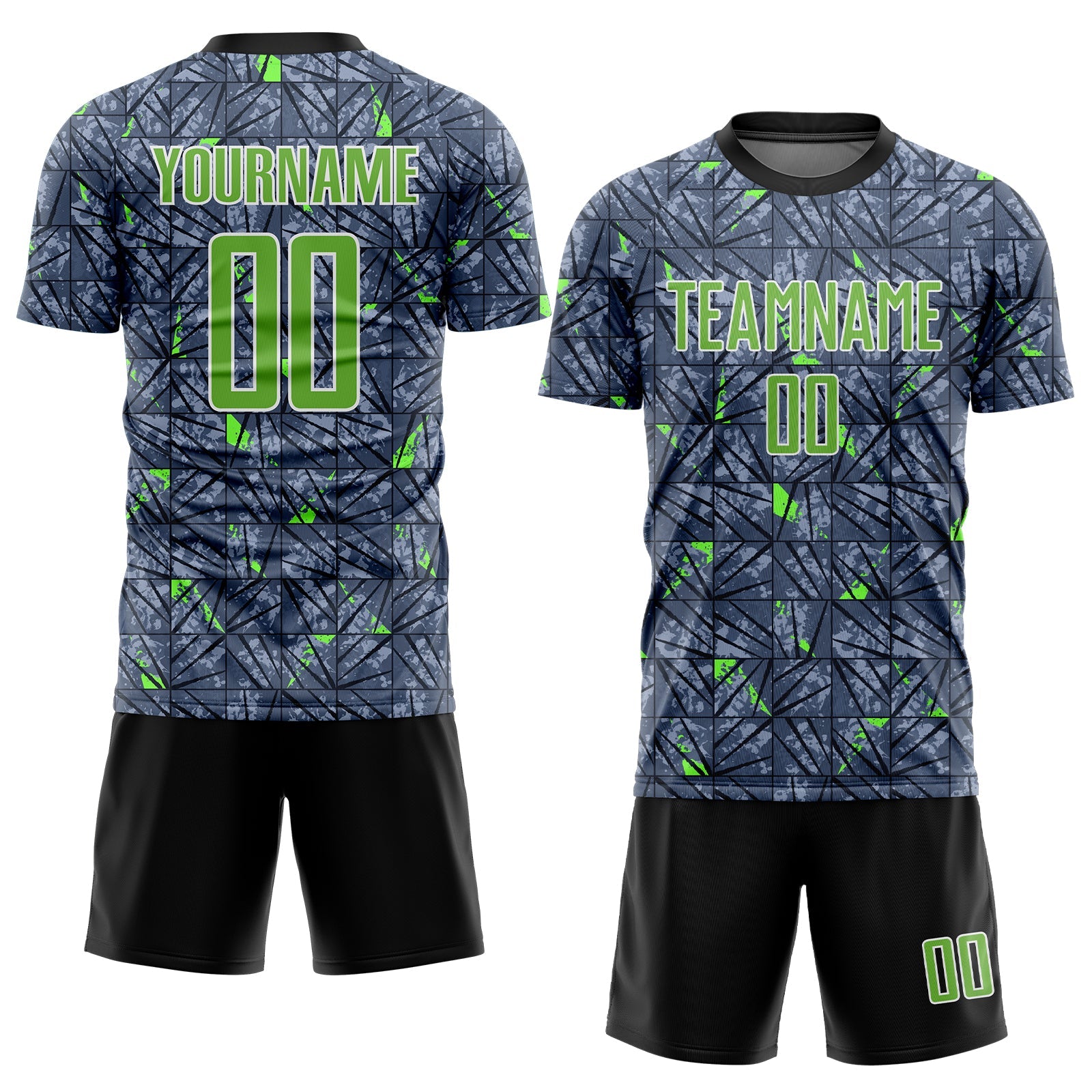 Custom Gray Neon Green-Black Sublimation Soccer Uniform Jersey view 2