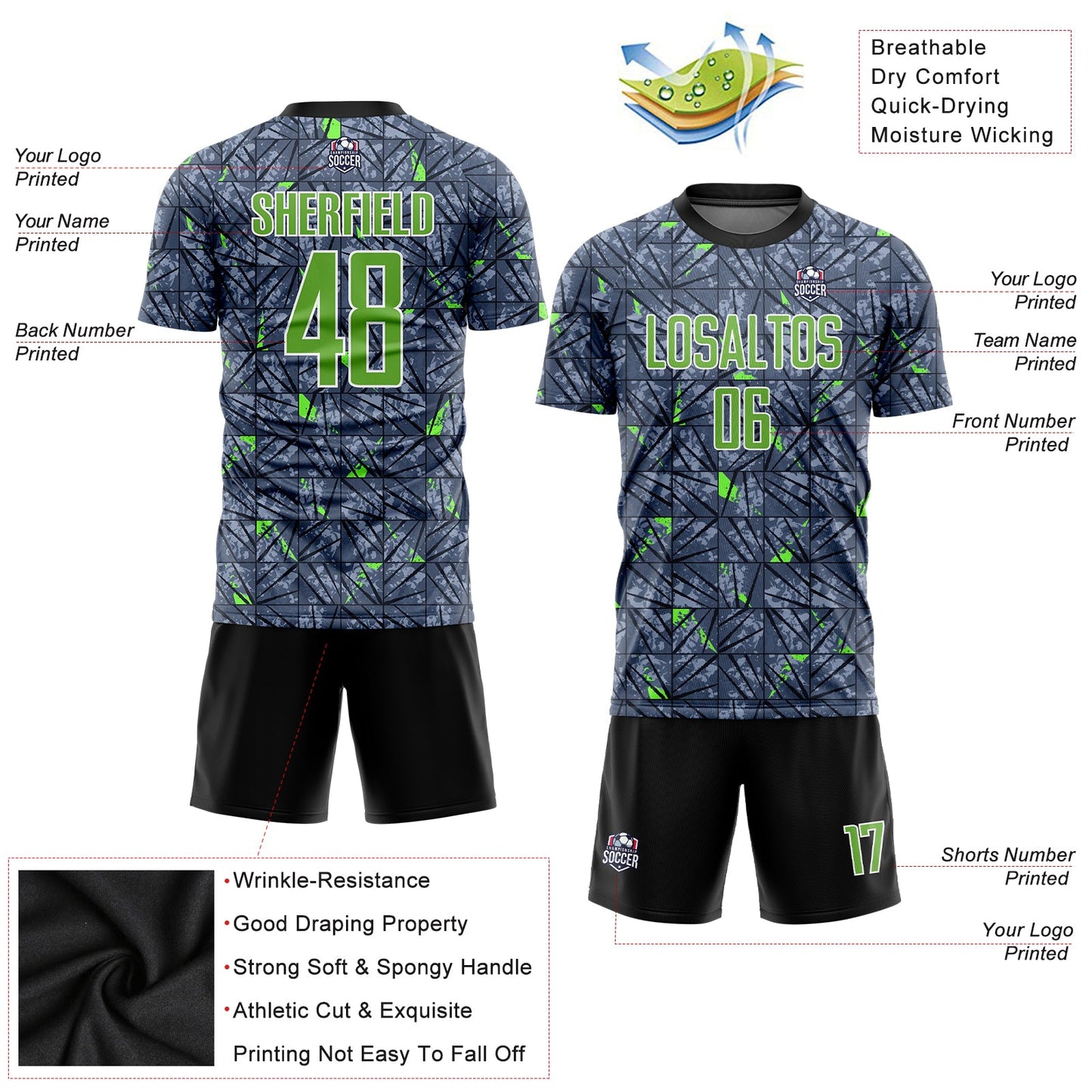 Custom Gray Neon Green-Black Sublimation Soccer Uniform Jersey view 3