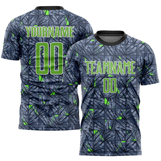 Custom Gray Neon Green-Black Sublimation Soccer Uniform Jersey - Main View