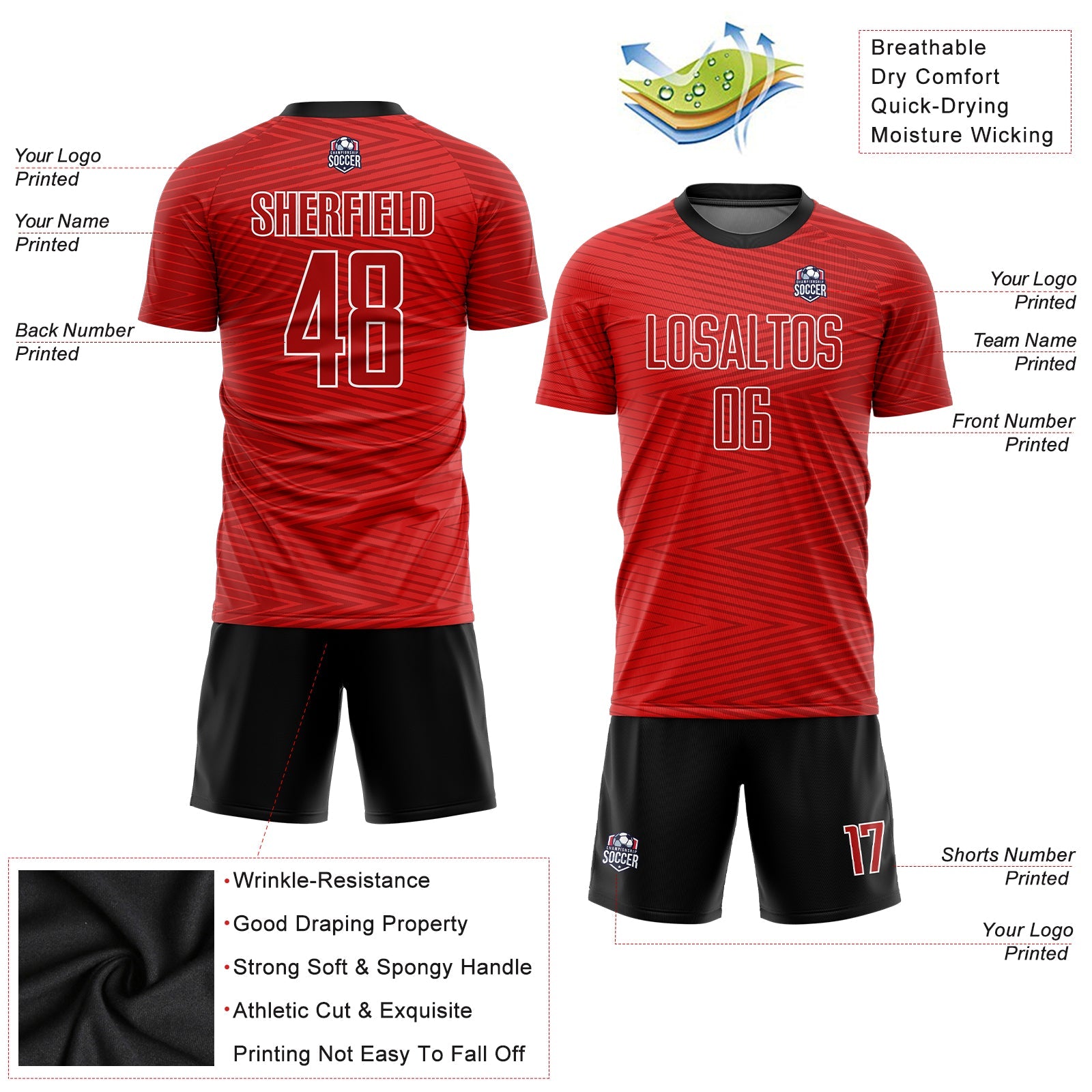 Custom Red Red-Black Sublimation Soccer Uniform Jersey view 3