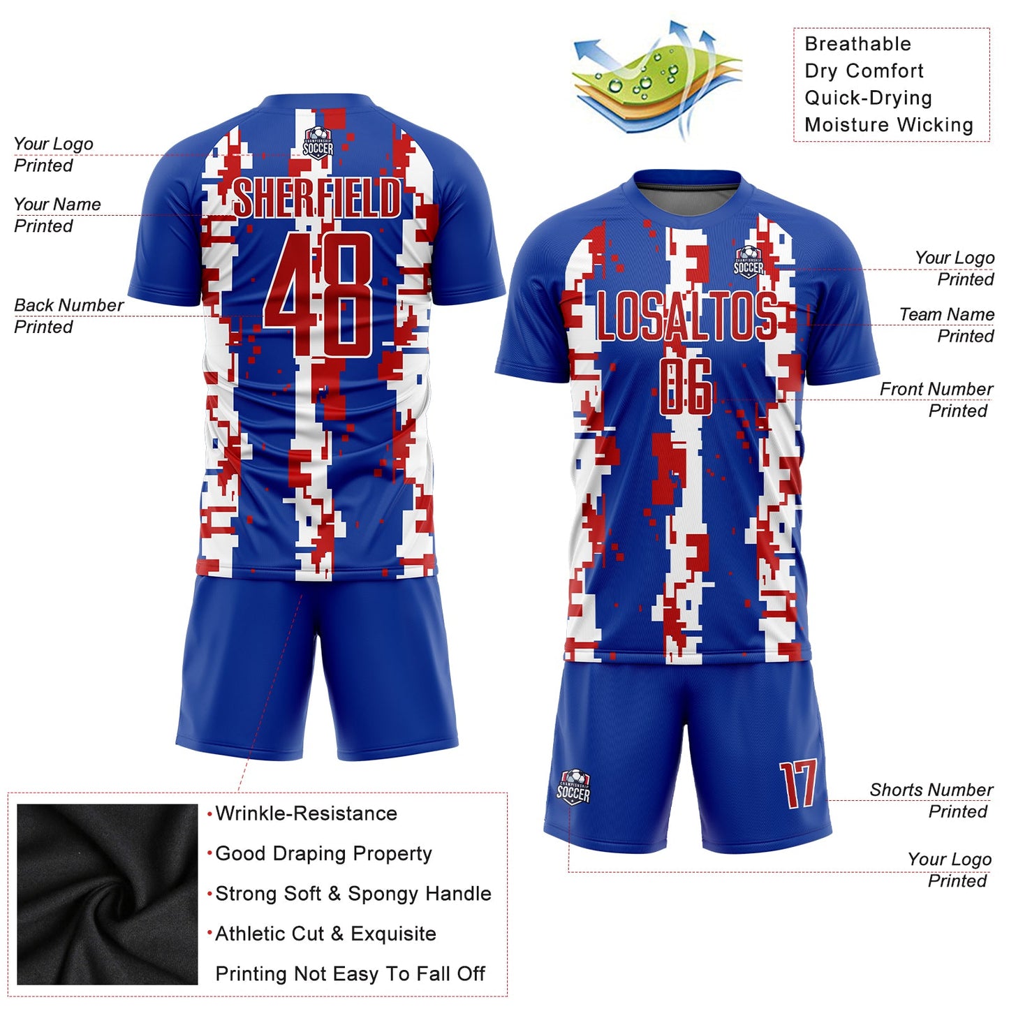 Custom Royal Red-White Sublimation Soccer Uniform Jersey view 3