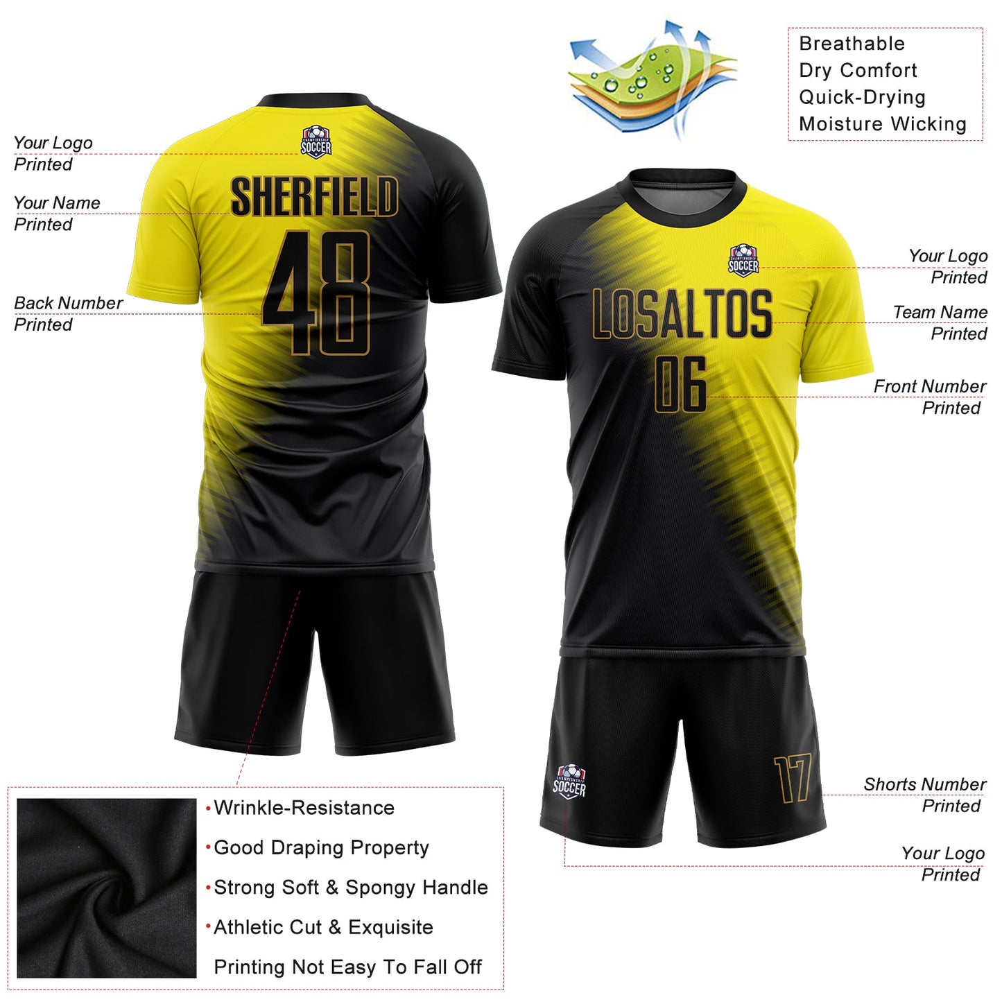 Custom Gold Black-Old Gold Sublimation Soccer Uniform Jersey view 3
