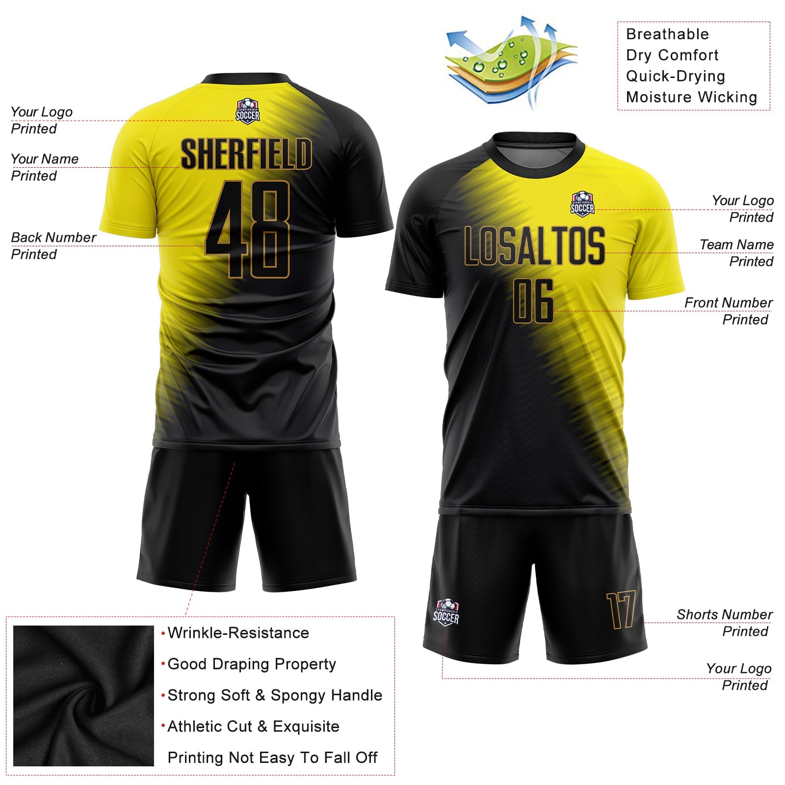 Custom Gold Black-Old Gold Sublimation Soccer Uniform Jersey view 3