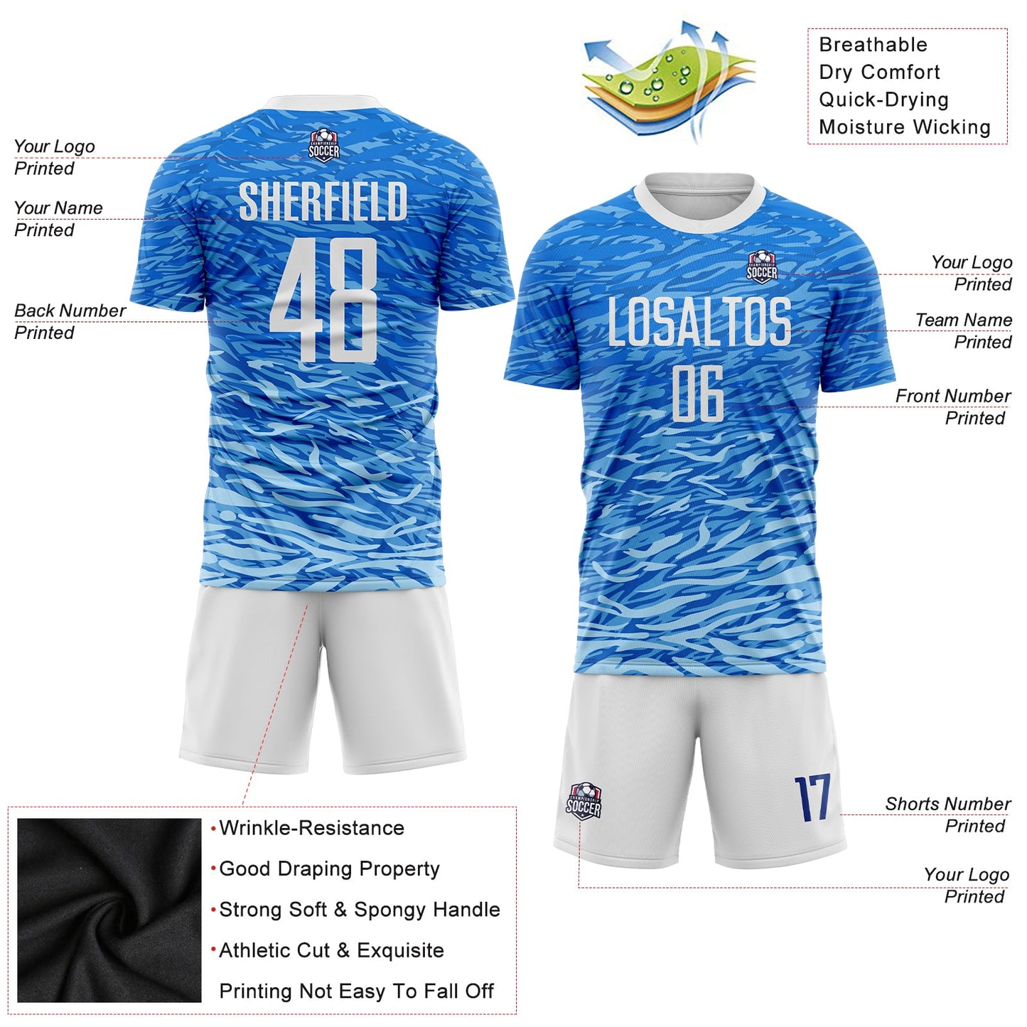 Custom Royal White Sublimation Soccer Uniform Jersey view 5