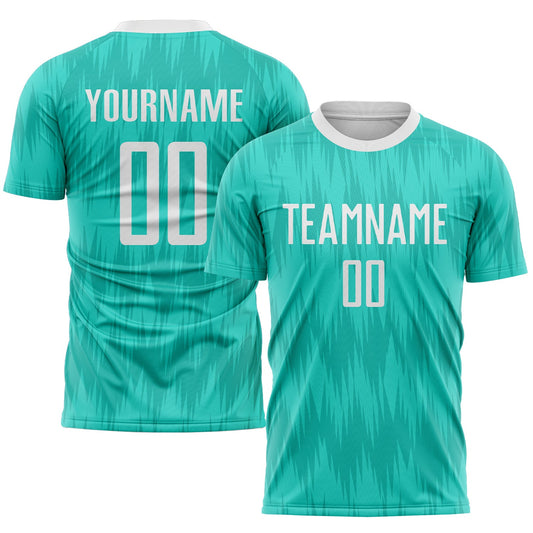 Custom Aqua White Sublimation Soccer Uniform Jersey - Main View