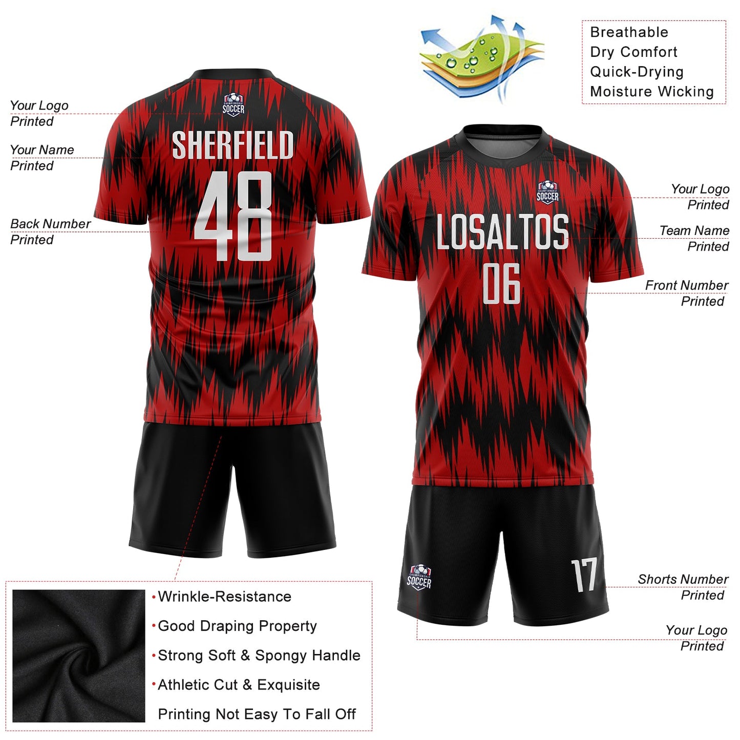 Custom Red White-Black Sublimation Soccer Uniform Jersey view 3