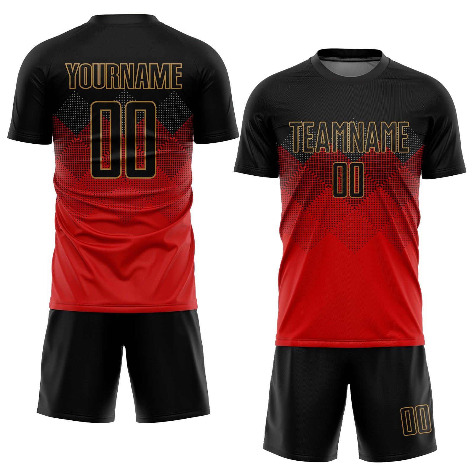 Custom Red Black-Old Gold Sublimation Soccer Uniform Jersey view 2
