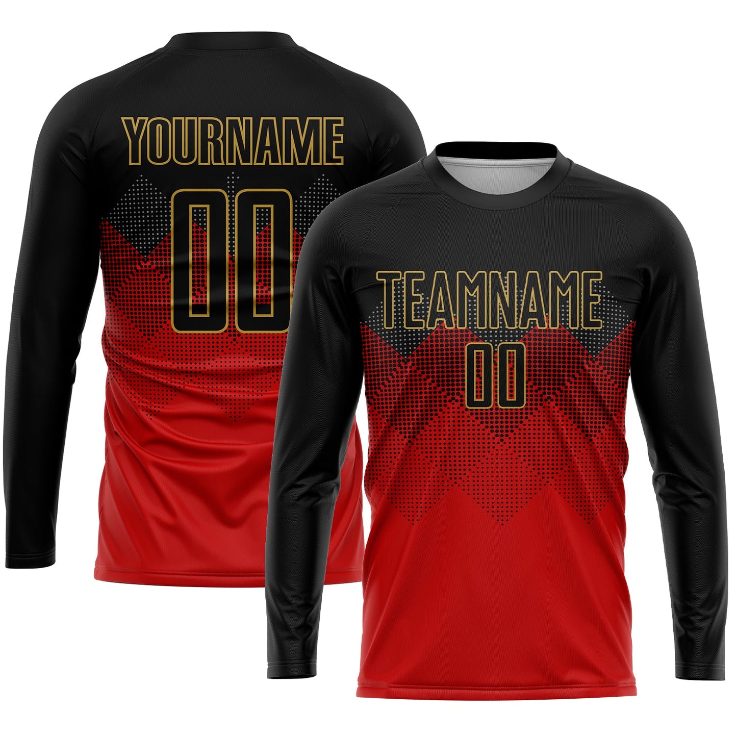 Custom Red Black-Old Gold Sublimation Soccer Uniform Jersey view 3
