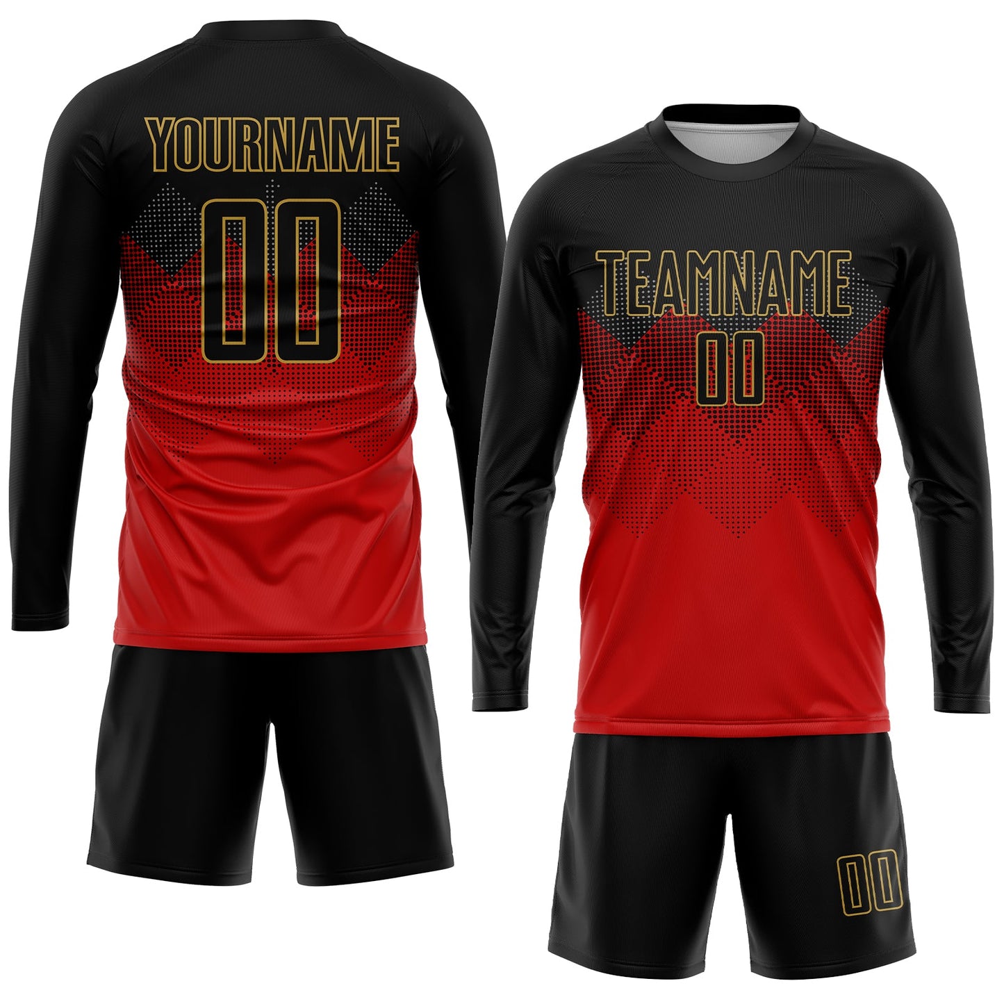 Custom Red Black-Old Gold Sublimation Soccer Uniform Jersey view 4