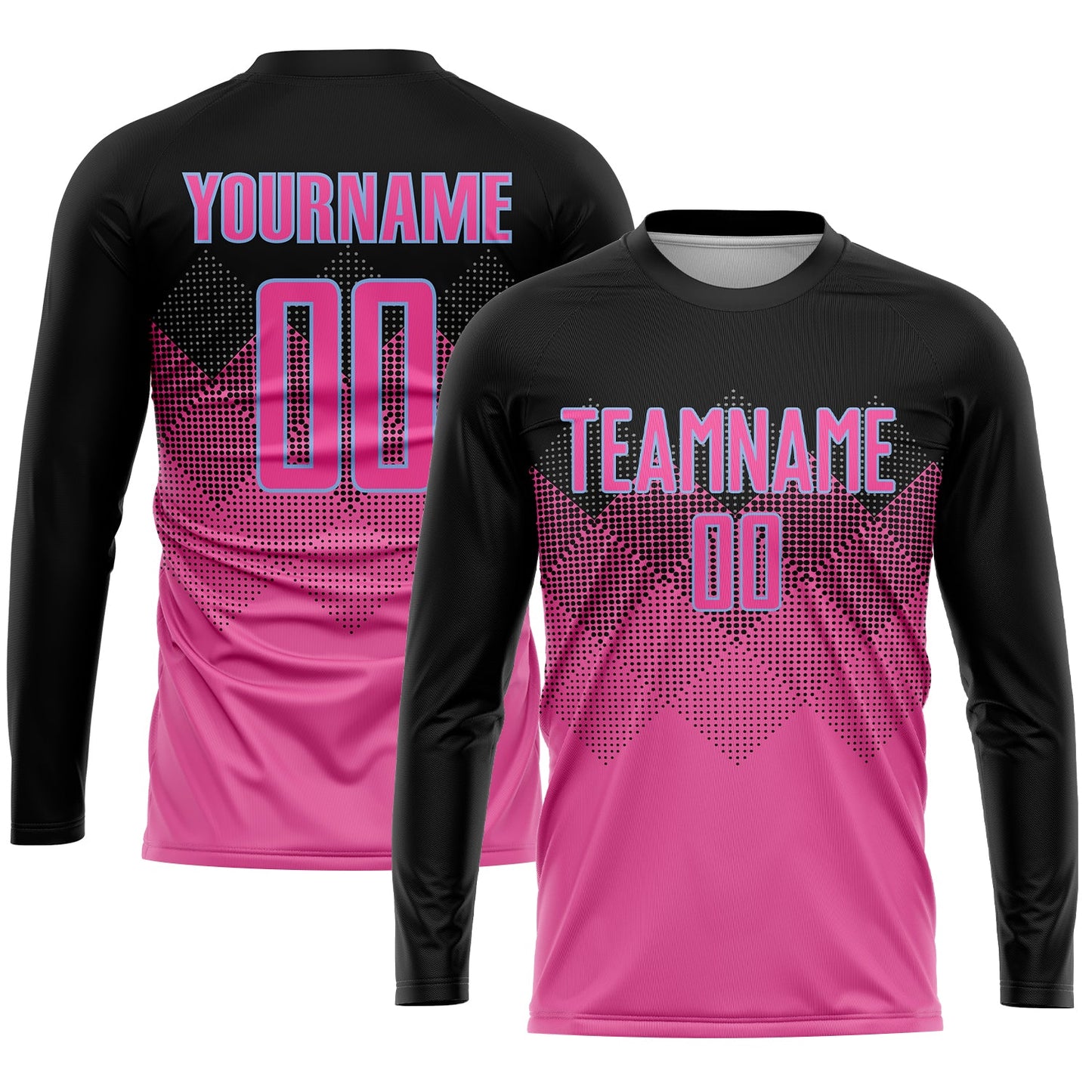 Custom Pink Black-LIght Blue Gradient Square Shape Sublimation Soccer Uniform Jersey view 3