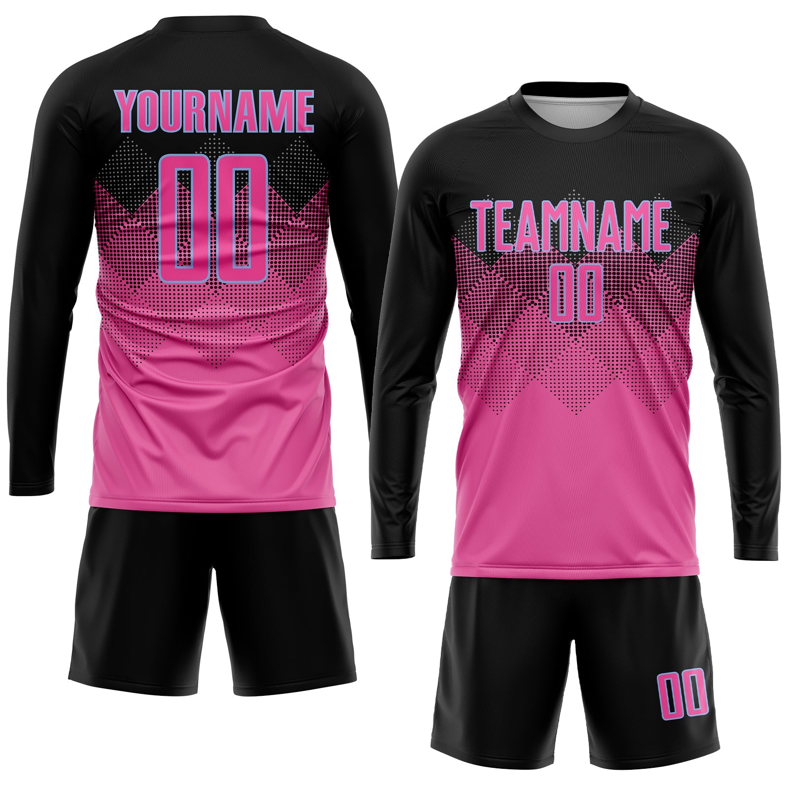Custom Pink Black-LIght Blue Gradient Square Shape Sublimation Soccer Uniform Jersey view 4