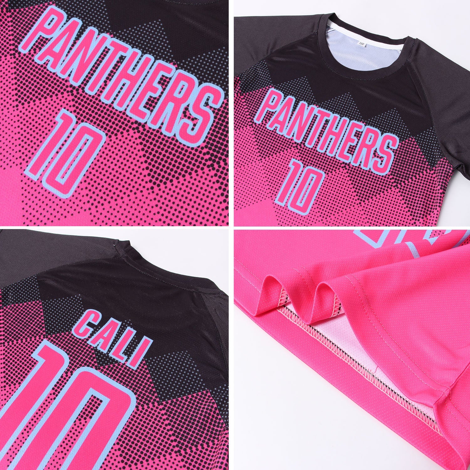 Custom Pink Black-LIght Blue Gradient Square Shape Sublimation Soccer Uniform Jersey view 8