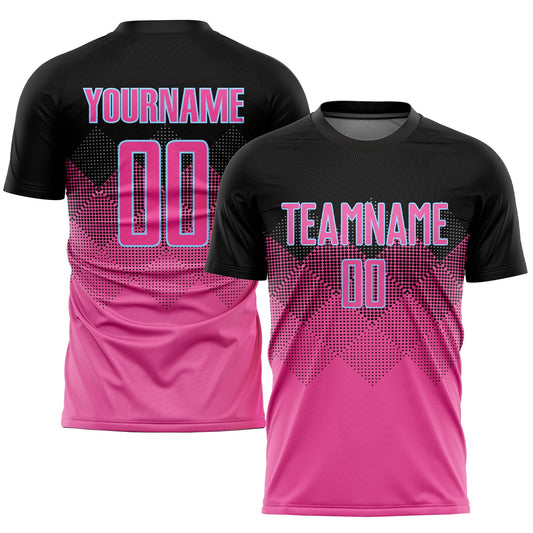 Custom Pink Black-LIght Blue Gradient Square Shape Sublimation Soccer Uniform Jersey - Main View