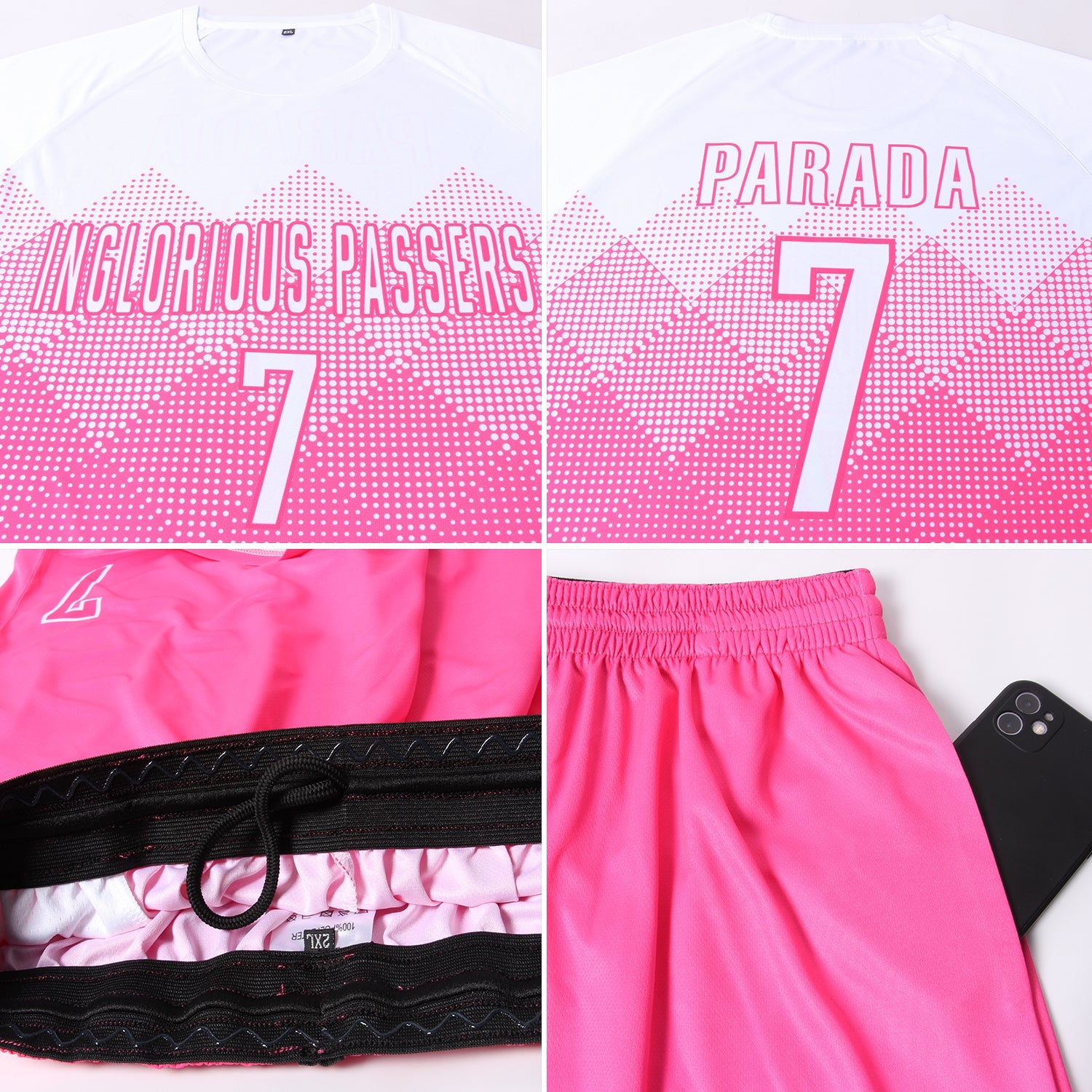 Custom Pink White Sublimation Soccer Uniform Jersey view 5