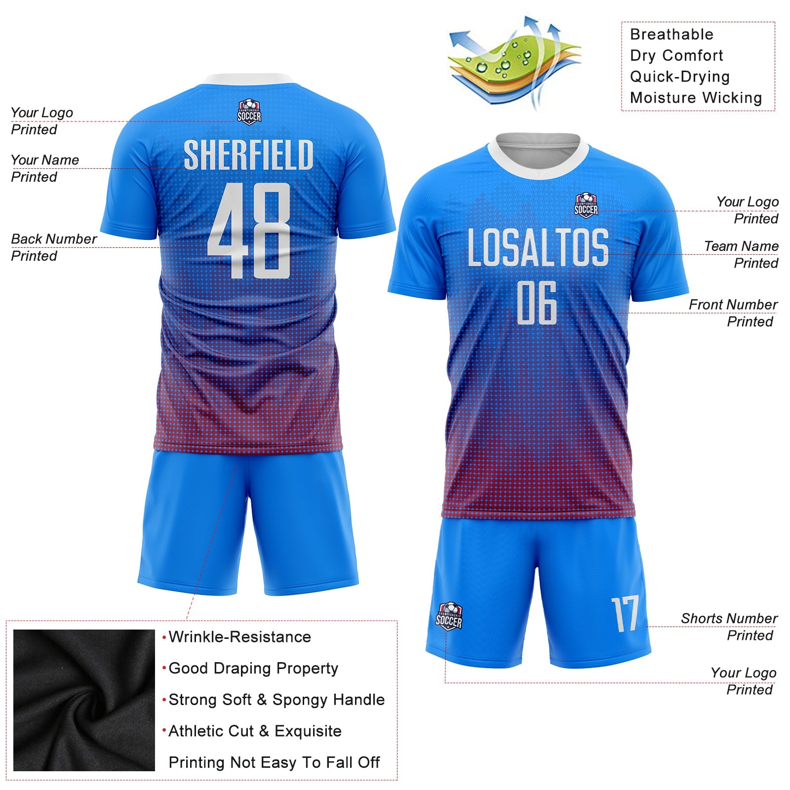 Custom Royal White-Red Sublimation Soccer Uniform Jersey view 3