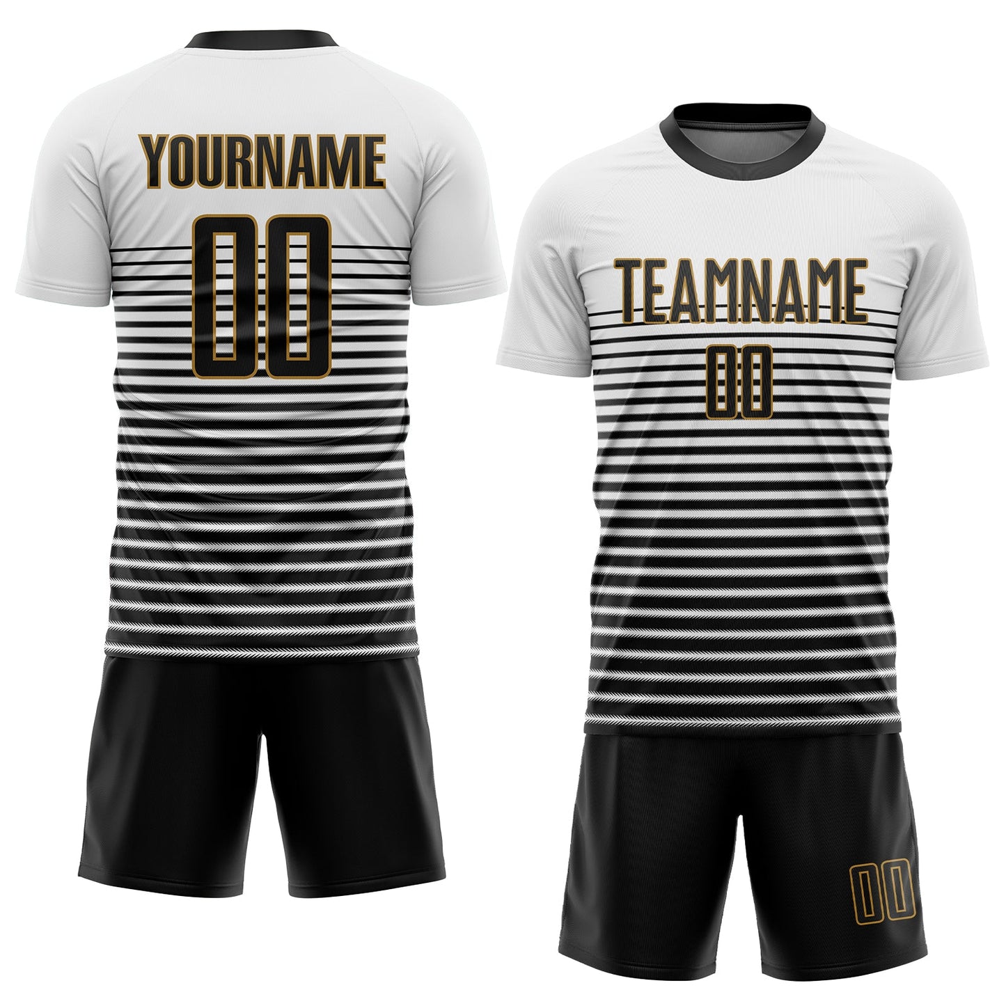 Custom White Black-Old Gold Sublimation Soccer Uniform Jersey view 2