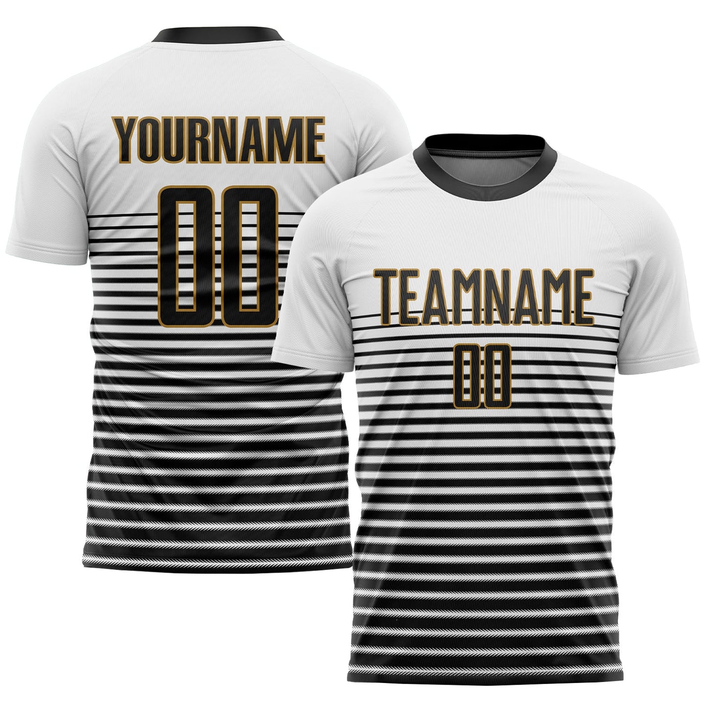 Custom White Black-Old Gold Sublimation Soccer Uniform Jersey - Main View