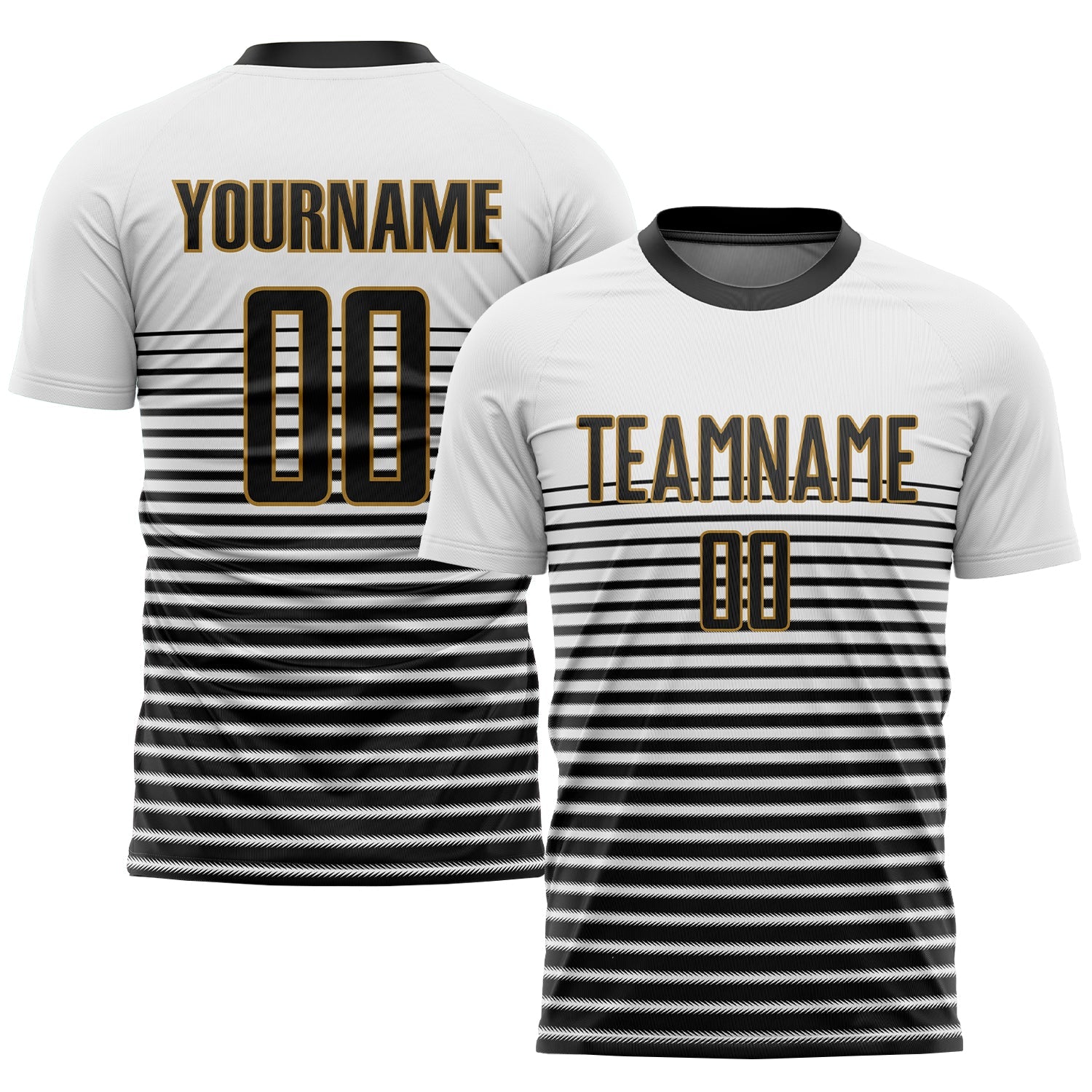 Custom White Black-Old Gold Sublimation Soccer Uniform Jersey - Main View