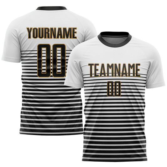 Custom White Black-Old Gold Sublimation Soccer Uniform Jersey - Main View