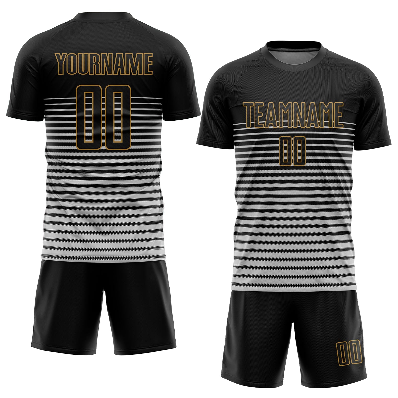 Custom Black Black-Old Gold Sublimation Soccer Uniform Jersey view 2