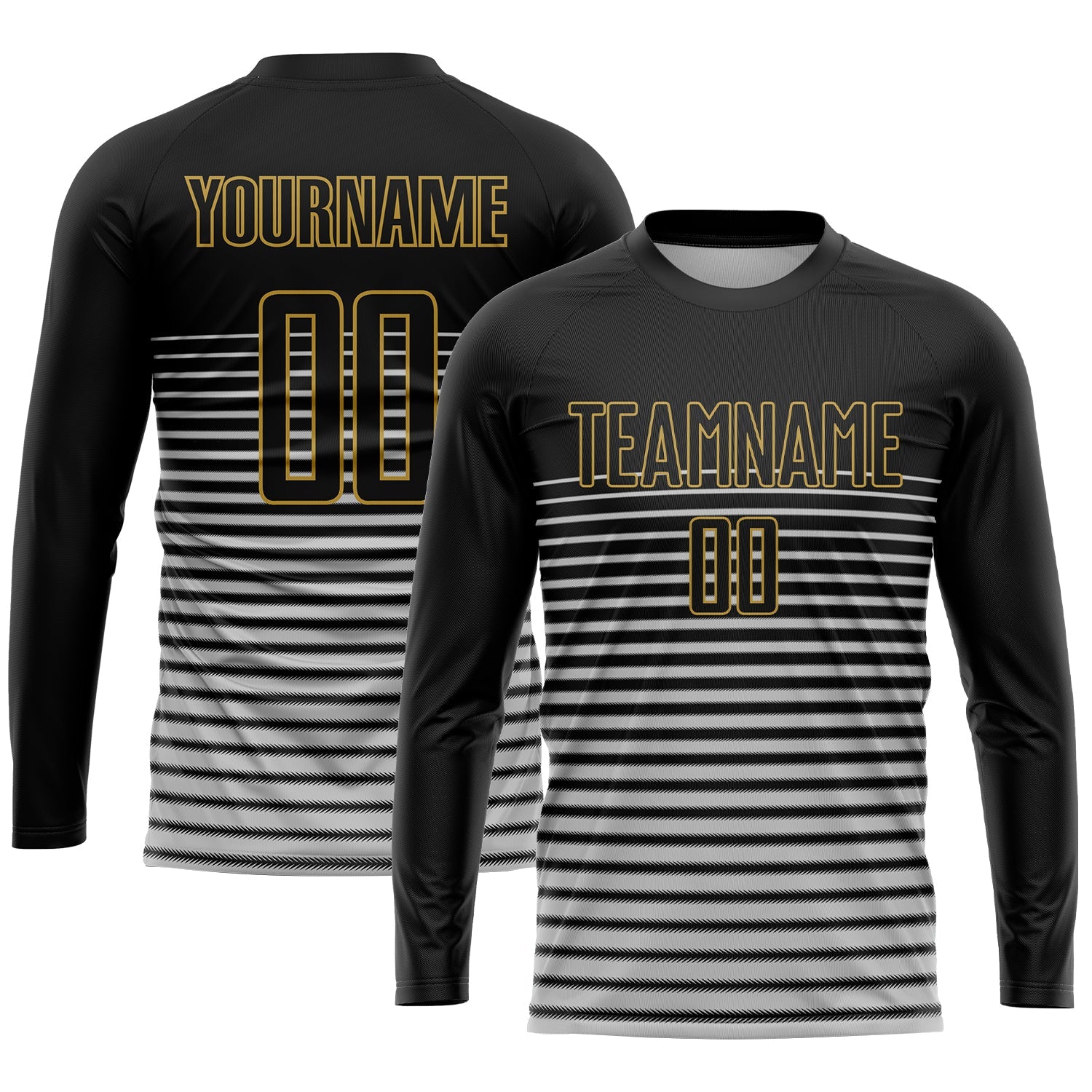 Custom Black Black-Old Gold Sublimation Soccer Uniform Jersey view 3