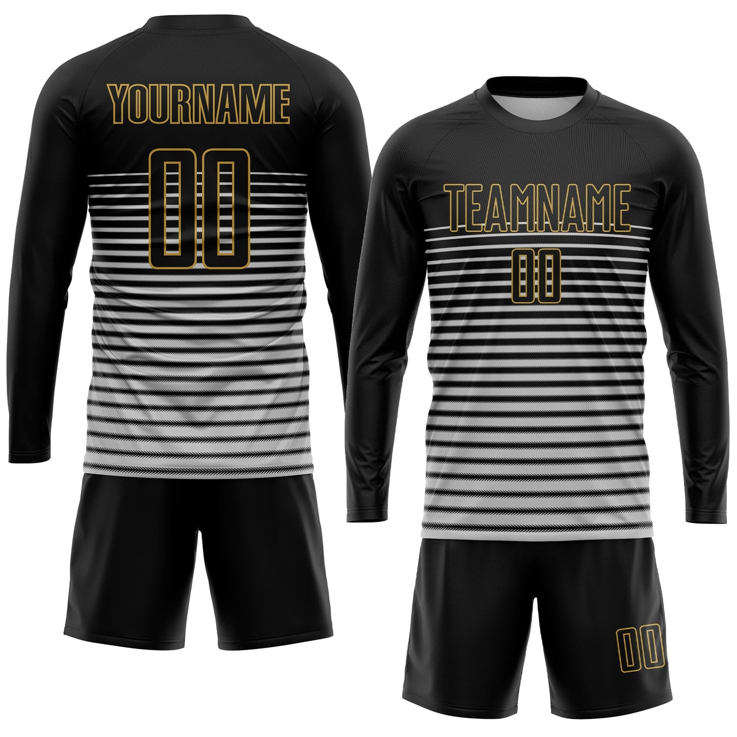 Custom Black Black-Old Gold Sublimation Soccer Uniform Jersey view 4